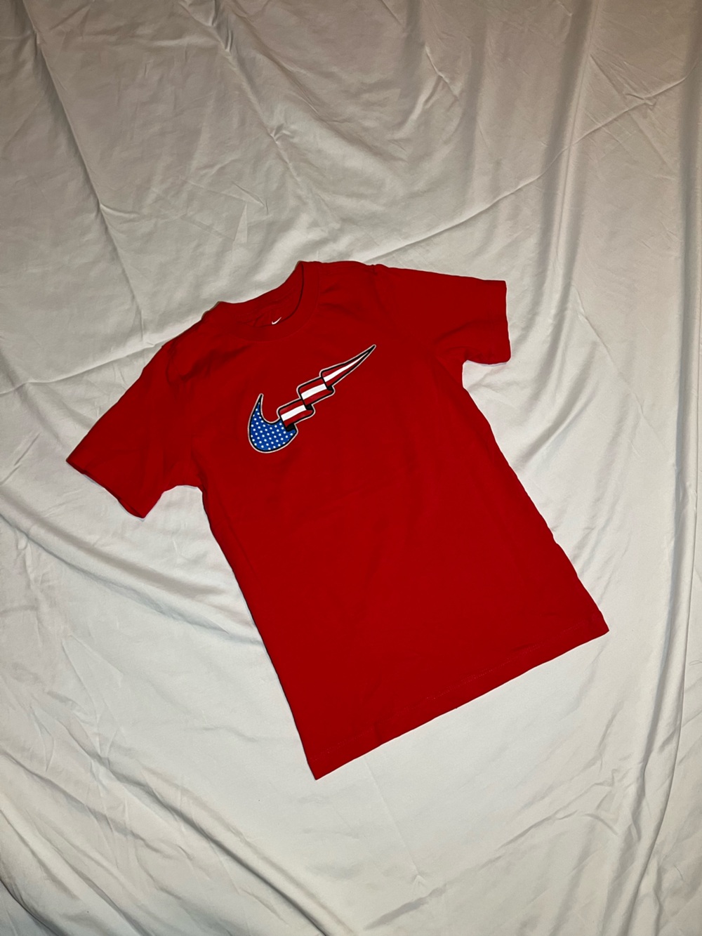 Kids Red Graphic Tee with Star-Spangled Lightning Accent